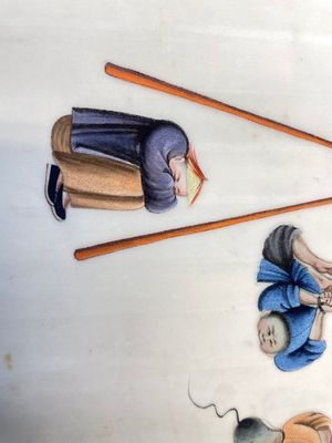 Trois albums et deux peintures sur papier de riz cadrées à décor des personnages, de la faune et de la flore, Chine, Tak Shang Saihing — photo 41