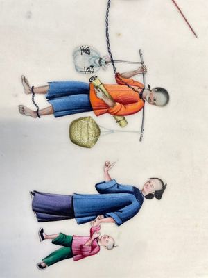 Trois albums et deux peintures sur papier de riz cadrées à décor des personnages, de la faune et de la flore, Chine, Tak Shang Saihing — photo 47
