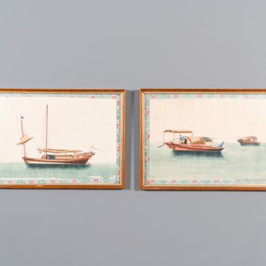 Trois albums et deux peintures sur papier de riz cadrées à décor des personnages, de la faune et de la flore, Chine, Tak Shang Saihing — photo 5