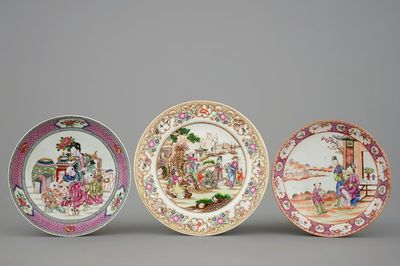 Trois assiettes en porcelaine de Chine et de Samson, 18/19ème