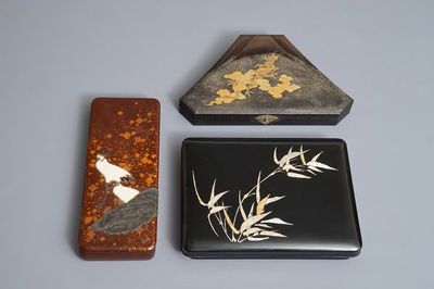 Trois boîtes couvertes en laque de Japon, Meiji/Showa, 19/20ème