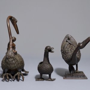 Trois brûle-parfums couverts en bronze en forme de canards et oies, 18/19ème — photo 5