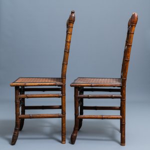 Trois chaises et un fauteuil en bambou de style japonisant, attribué à Daï Nippon, Paris, fin du 19ème — photo 18