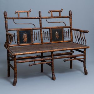 Trois chaises et un fauteuil en bambou de style japonisant, attribué à Daï Nippon, Paris, fin du 19ème — photo 2