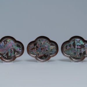 Trois coupes et deux bols en laque burgauté, Chine, Kangxi — photo 2