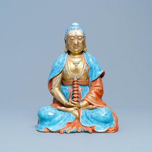 Trois figures de Bodhisattva en porcelaine de Chine doré et polychrome, Qianlong/Jiaqing — photo 2