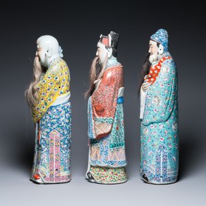 Trois figures de Dieux d'Etoiles en porcelaine de Chine famille rose, marque de Zhu Rong Ji Zao 朱榮記造, 19/20ème — photo 5