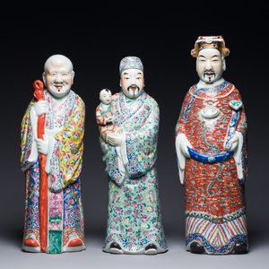 Trois figures de Dieux d'Etoiles en porcelaine de Chine famille rose, marques en creux, 19/20ème — photo 2