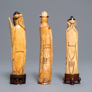 Trois figures d'immortels en ivoire et os sculpté, Chine, Ming — photo 3