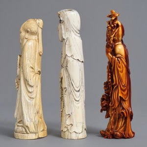 Trois figures d'immortels en ivoire sculpté, Chine, vers 1900 — photo 2