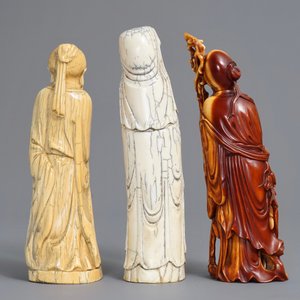 Trois figures d'immortels en ivoire sculpté, Chine, vers 1900 — photo 3