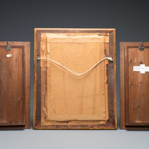 Trois fragments d'orfrois en laine, fils d’argent et fils de soie figurant Saint Agricole de Bologne, Saint Léonard et Saint Thomas, début du 16ème — photo 2