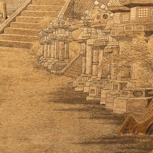 Trois grands panneaux en broderie de soie à décor de paysages, Japon, Meiji, 19ème — photo 14
