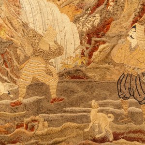 Trois grands panneaux en broderie de soie à décor de paysages, Japon, Meiji, 19ème — photo 19