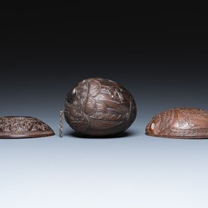 Trois noix de coco sculptés, Guyane, 18/19ème — photo 4