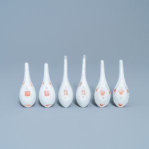 Trois paires de cuillères en porcelaine de Chine à décor de grues, 19ème — photo 2