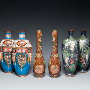 Trois paires de vases en émaux cloisonnés, Japon, Meiji, 19/20ème — photo 1