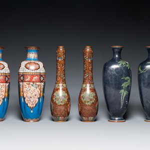 Trois paires de vases en émaux cloisonnés, Japon, Meiji, 19/20ème — photo 5