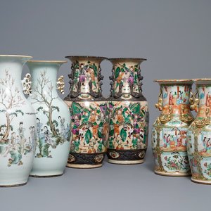 Trois paires de vases en porcelaine de Chine famille rose, de Nanking et de Canton, 19ème — photo 1
