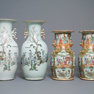 Trois paires de vases en porcelaine de Chine famille rose, de Nanking et de Canton, 19ème — photo 2
