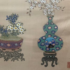 Trois peintures chinoises sur soie: 'Antiquités aux fleurs', 19ème — photo 10