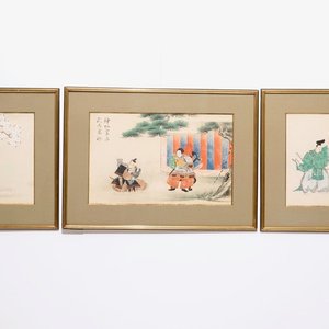 Trois peintures japonaises sur papier, Meiji/Taisho, 19/20e eeuw — photo 1