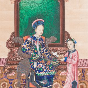 Trois peintures sur papier de riz contenues dans un triptyque, Canton, Chine, 19ème — photo 3