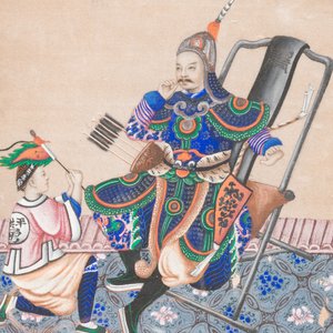 Trois peintures sur papier de riz contenues dans un triptyque, Canton, Chine, 19ème — photo 4