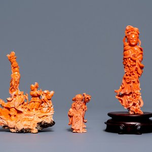 Trois pièces en corail rouge sculpté, Chine, 19/20ème — photo 2