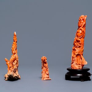 Trois pièces en corail rouge sculpté, Chine, 19/20ème — photo 5