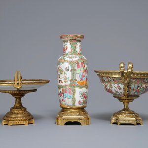 Trois pièces en porcelaine de Chine famille rose de Canton aux montures en bronze, 19ème — photo 5