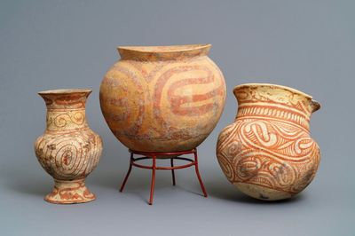 Trois pièces en terre cuite, culture Ban Chiang, Thaïlande, 600 - 300 a.J-C