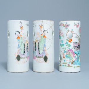Trois porte-chapeaux en porcelaine de Chine famille rose et qianjiang cai, 19/20ème — photo 6