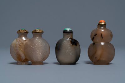 Trois tabatières en agate sculptée, Chine, 19/20ème