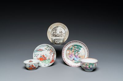 Trois tasses et soucoupes en porcelaine de Chine de la Compagnie des Indes, Qianlong