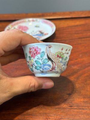 Trois tasses et soucoupes en porcelaine de Chine famille rose à décor de faisans, Yongzheng — photo 7