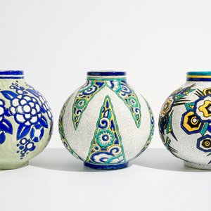 Trois vases art deco aux émaux craquelés, Charles Catteau pour Boch Kéramis, 1ère moitié du 20ème — photo 1