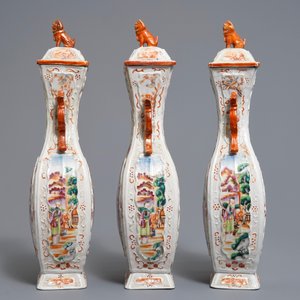 Trois vases couverts en porcelaine de Chine famille rose à décor mandarin, Qianlong — photo 4