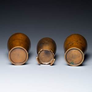 Trois vases en bronze incrusté d'argent et de cuivre, Japon, Meiji, 19ème — photo 7