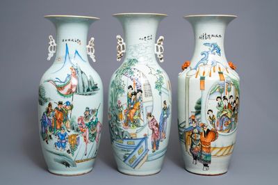 Trois vases en porcelaine de Chine famille rose, 19/20ème