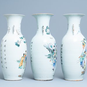 Trois vases en porcelaine de Chine famille rose à décor de scènes narratives, 19/20ème — photo 2