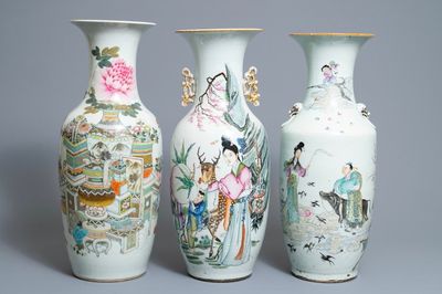 Trois vases en porcelaine de Chine famille rose et qianjiang cai, 19/20ème