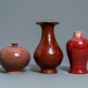 Trois vases en porcelaine de Chine monochrome langyao et flambé, 19/20ème — photo 5