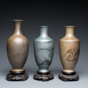 Trois vases sur socles en laque de Fuzhou ou Foochow, Chine, 2ème moitié du 20ème — photo 4