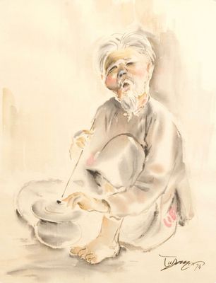 Tu Duyen (Vietnam, 1915-2012): aquarelle sur soie, datée 1974