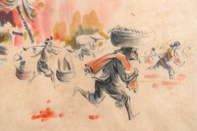 Tu Duyen (Vietnam, 1915-2012), inkt en aquarel op zijde: 'Palm and napalm', gedat. 1969