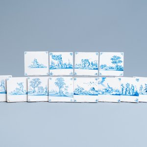 Twaalf blauw-witte Delftse tegels met bijbelse voorstellingen, 17/18e eeuw — foto 1