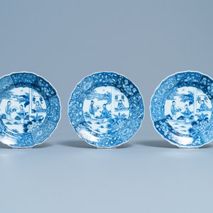 Twaalf Chinese blauw-witte 'Romance of the Western Chamber' borden, Qianlong — foto 2