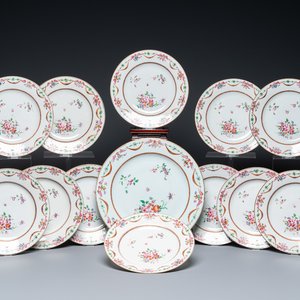 Twaalf Chinese famille rose borden en een schotel, Qianlong — foto 1