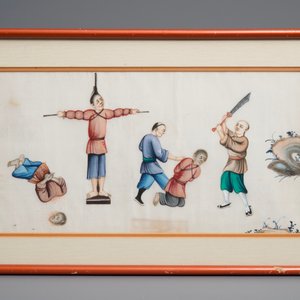 Twaalf Chinese ingelijste 'lijfstraffen' schilderingen op rijstpapier, Canton, 19e eeuw — foto 12